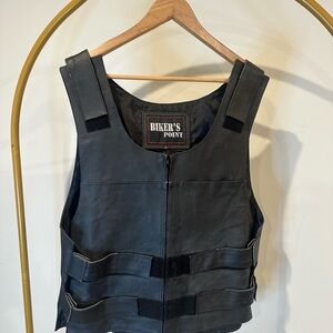 Biker's Point black leather bulletproof-style tactical motorcycle vest.